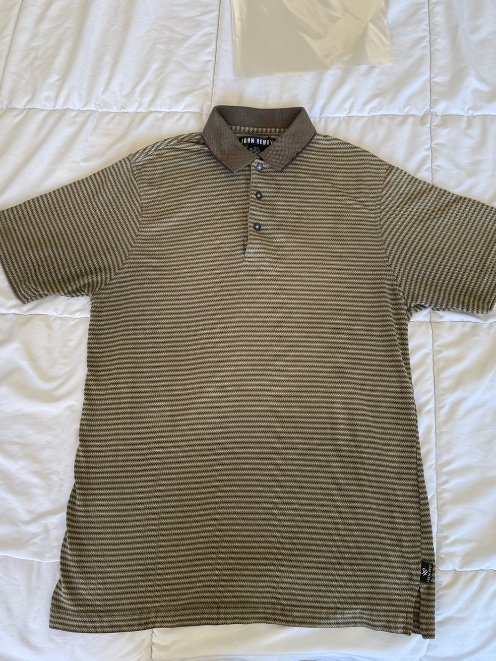 John Henry Olive Green Stripe Short-Sleeve Polo
